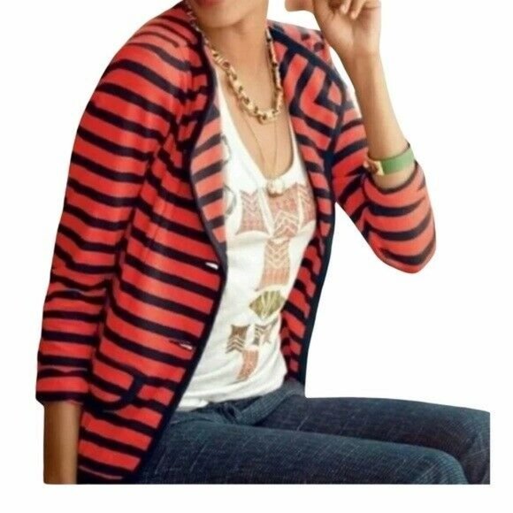 CABI Au Revoir Yacht Club Nautical Knit Blazer M Red Blue Stripe - Picture 4 of 12